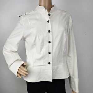 Apt 9 Blazer White Linen Blend High Collar Button Front Sz 12 Career Coastal